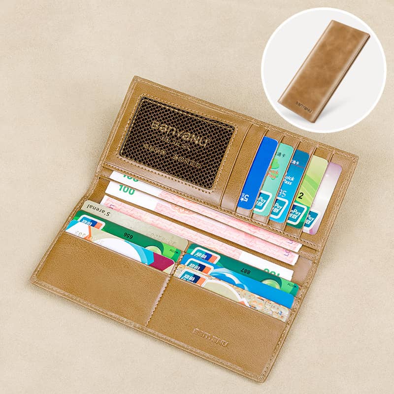 Men’s Slim Long RFID Wallet Genuine Leather
