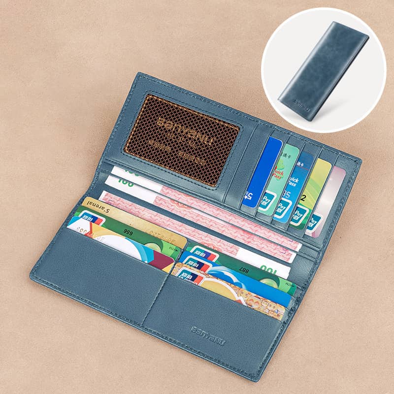 Men’s Slim Long RFID Wallet Genuine Leather