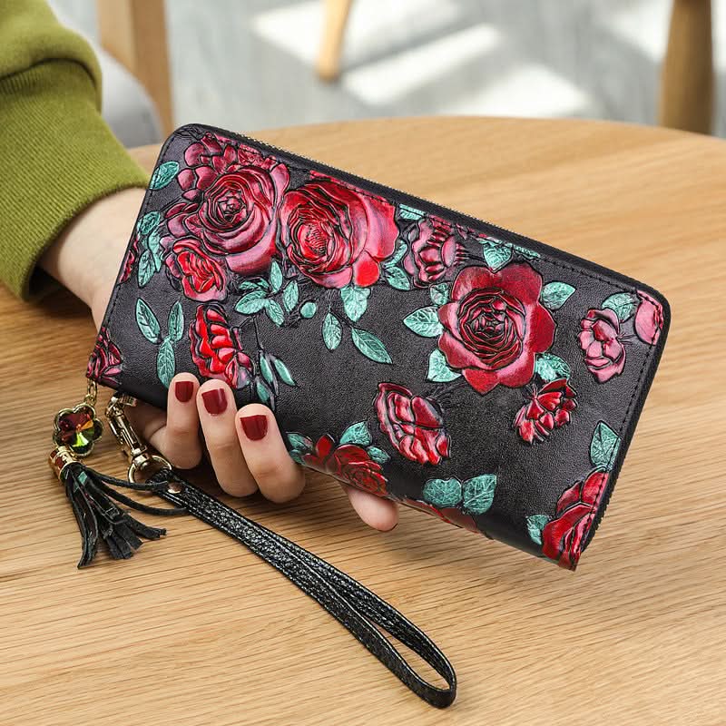 Women's anti-theft brush wallet, vintage ethnic style three-dimensional printing money clip, tassel zipper model!