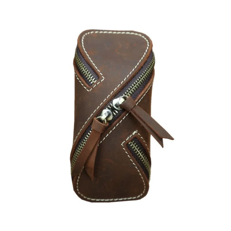 Creative Retro Crazy Horse Leather Key Bag Zipper Key Card Bag Vintage Genuine Leather Key Bag for Men and Women