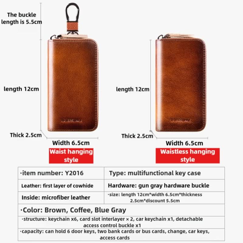 High-grade leather multifunctional large capacity cowhide men's waist hanging car key bag