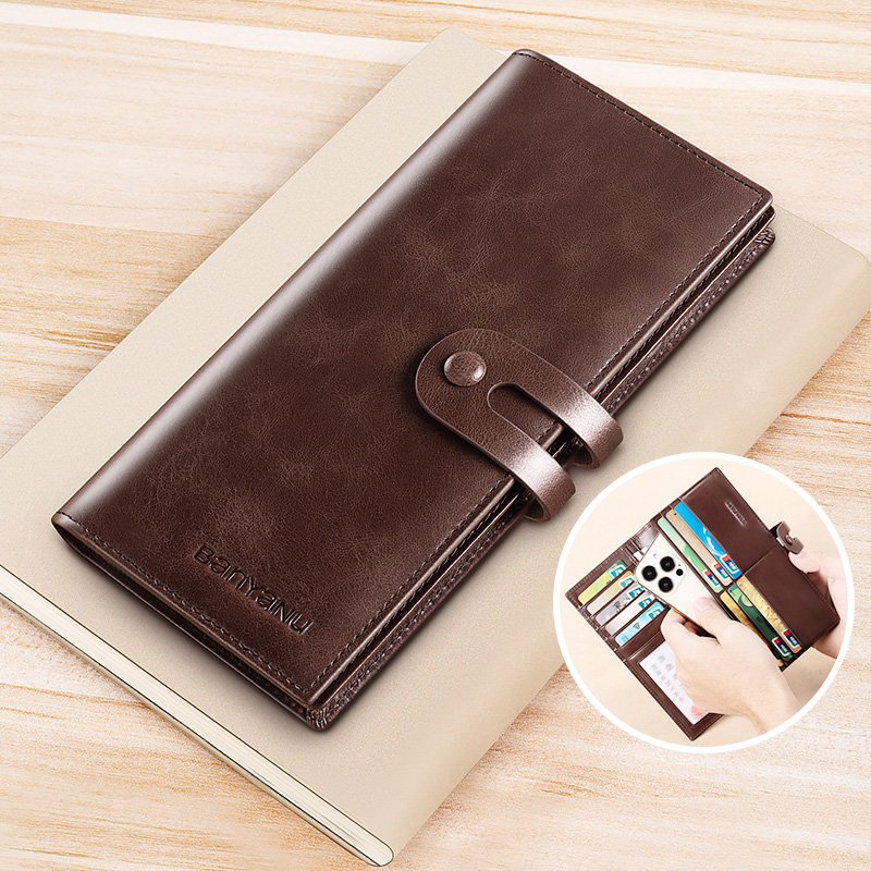 Mens RFID Leather Wallet Long Clutch