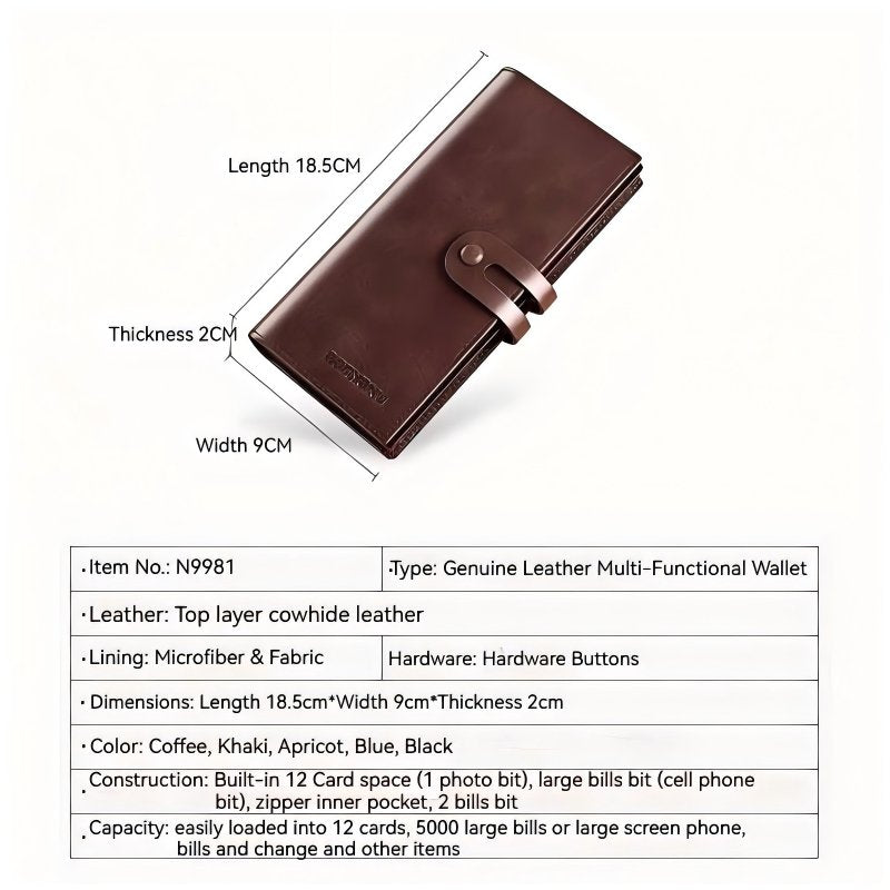 Mens RFID Leather Wallet Long Clutch
