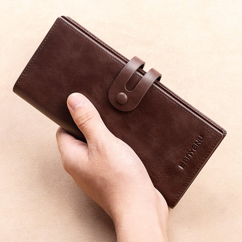 Mens RFID Leather Wallet Long Clutch