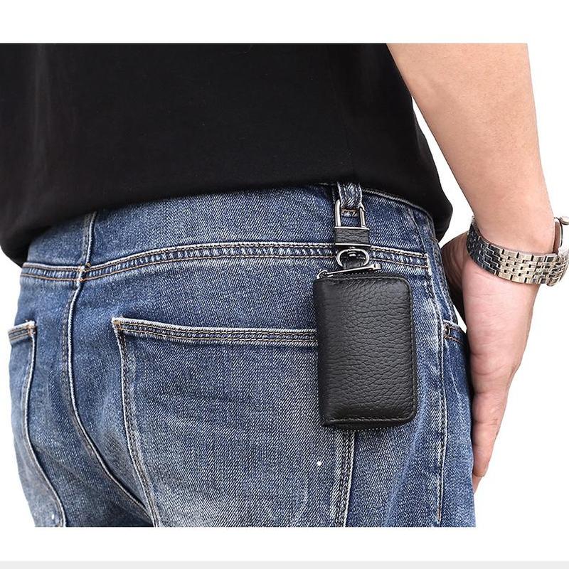 Mini Leather Car Key Holder with Zipper