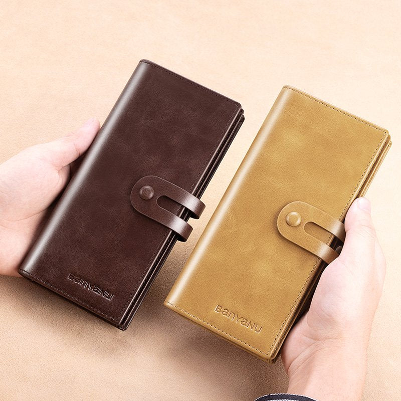 Mens RFID Leather Wallet Long Clutch