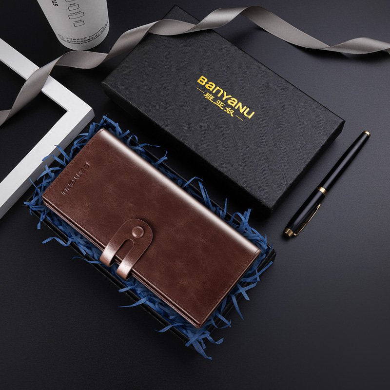 Mens RFID Leather Wallet Long Clutch