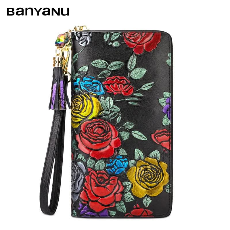 Women's anti-theft brush wallet, vintage ethnic style three-dimensional printing money clip, tassel zipper model!