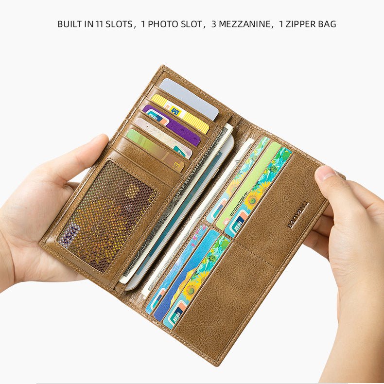 Men’s Slim Long RFID Wallet Genuine Leather