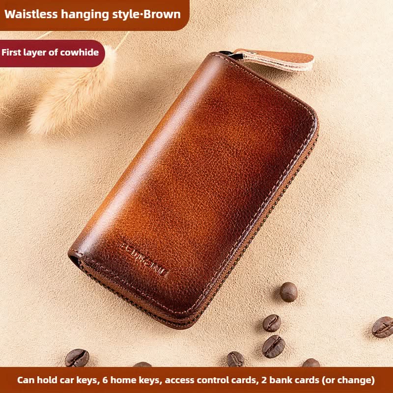 High-grade leather multifunctional large capacity cowhide men's waist hanging car key bag