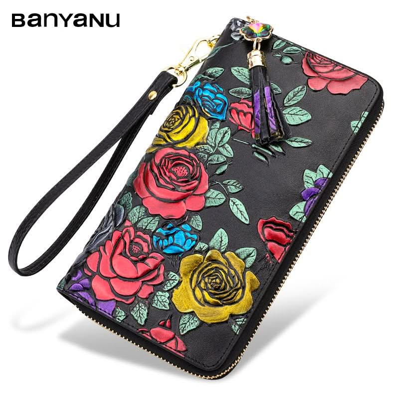 Women's anti-theft brush wallet, vintage ethnic style three-dimensional printing money clip, tassel zipper model!