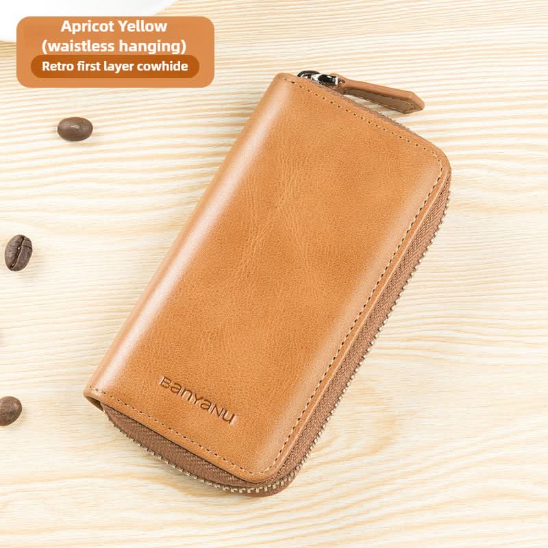Large capacity leather key bag car key bag cowhide multifunctional waist hanging lock key bag