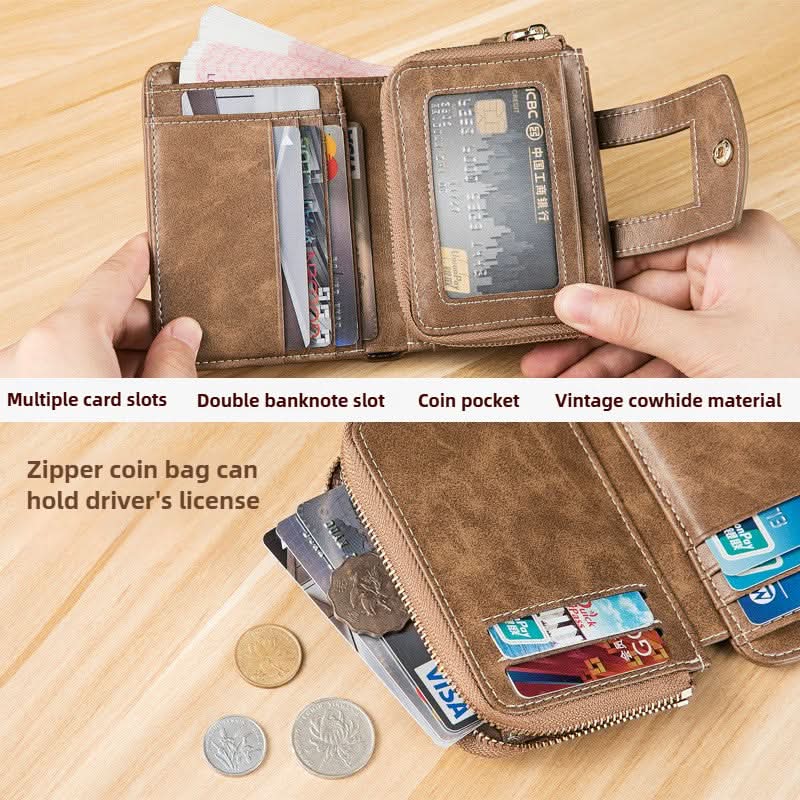 Men's and women's short cowhide wallet driver's license card bag all-in-one money clip