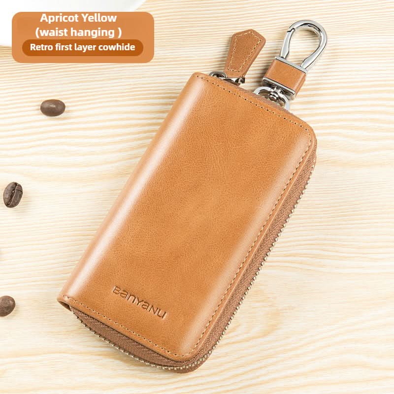 Large capacity leather key bag car key bag cowhide multifunctional waist hanging lock key bag