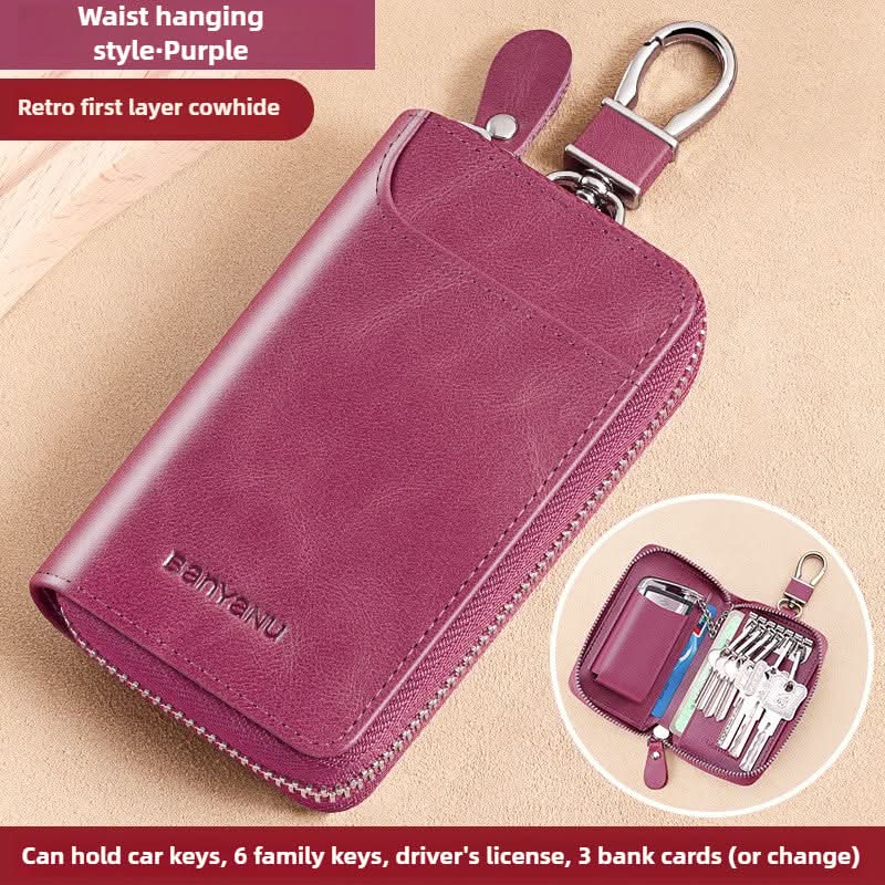 Key Bag Leather Large Capacity Key Bag Multi-function Car Key Storage Bag