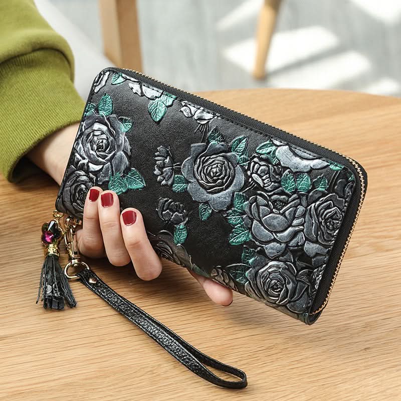 Women's anti-theft brush wallet, vintage ethnic style three-dimensional printing money clip, tassel zipper model!