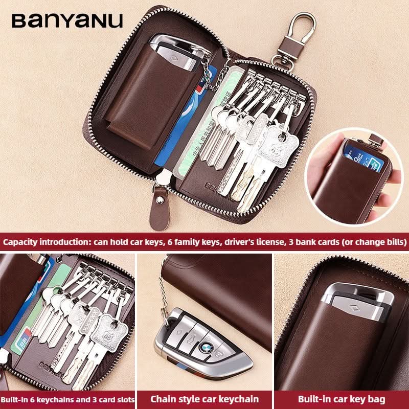 Key Bag Leather Large Capacity Key Bag Multi-function Car Key Storage Bag
