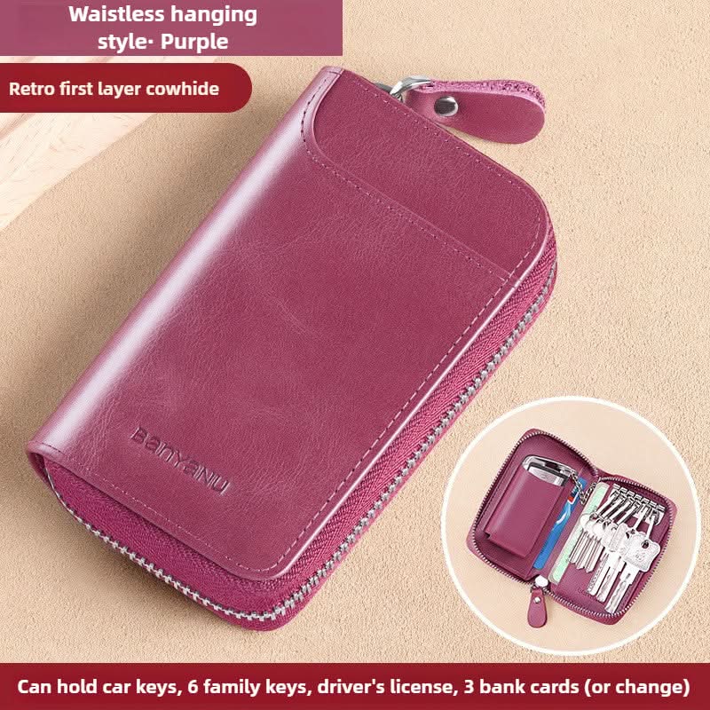 Key Bag Leather Large Capacity Key Bag Multi-function Car Key Storage Bag