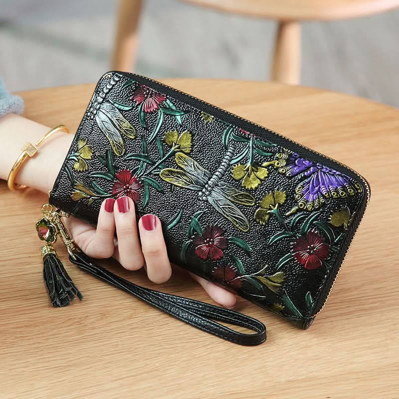 Women's anti-theft brush wallet, vintage ethnic style three-dimensional printing money clip, tassel zipper model!