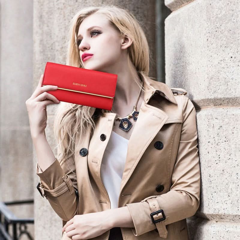 Women's Leather Anti-theft Brush Wallet. Large Capacity Multi-Card Clutch Bag!