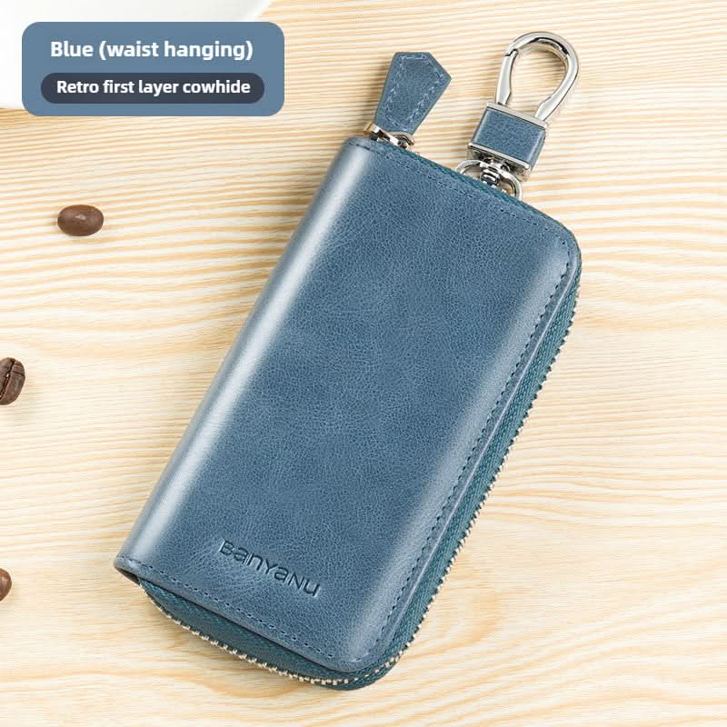 Large capacity leather key bag car key bag cowhide multifunctional waist hanging lock key bag