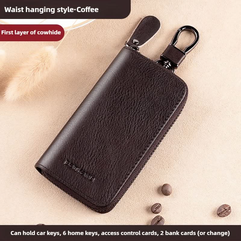High-grade leather multifunctional large capacity cowhide men's waist hanging car key bag