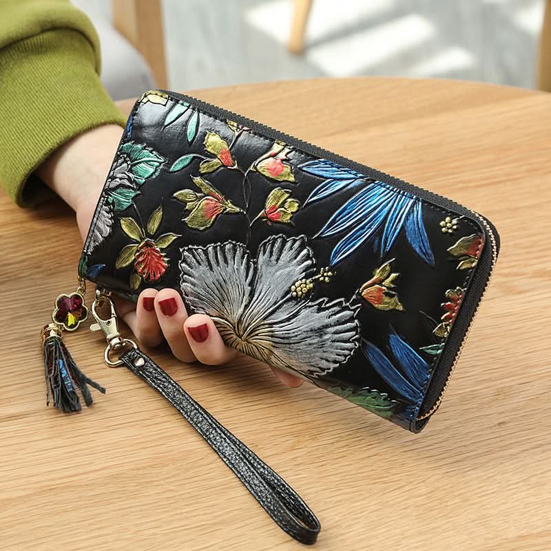 Women's anti-theft brush wallet, vintage ethnic style three-dimensional printing money clip, tassel zipper model!