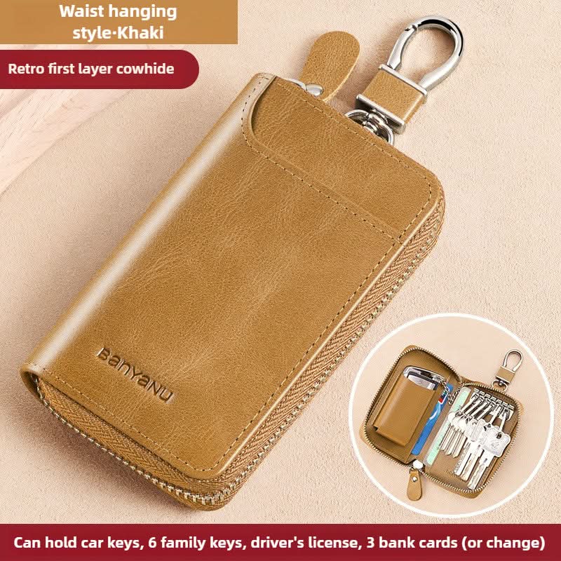 Key Bag Leather Large Capacity Key Bag Multi-function Car Key Storage Bag