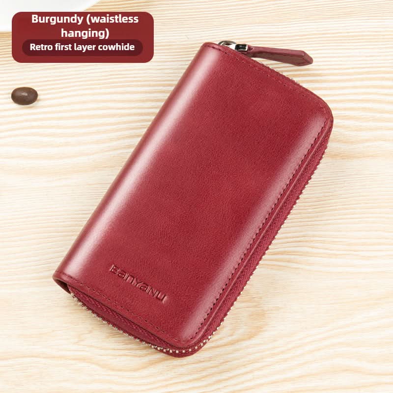 Large capacity leather key bag car key bag cowhide multifunctional waist hanging lock key bag