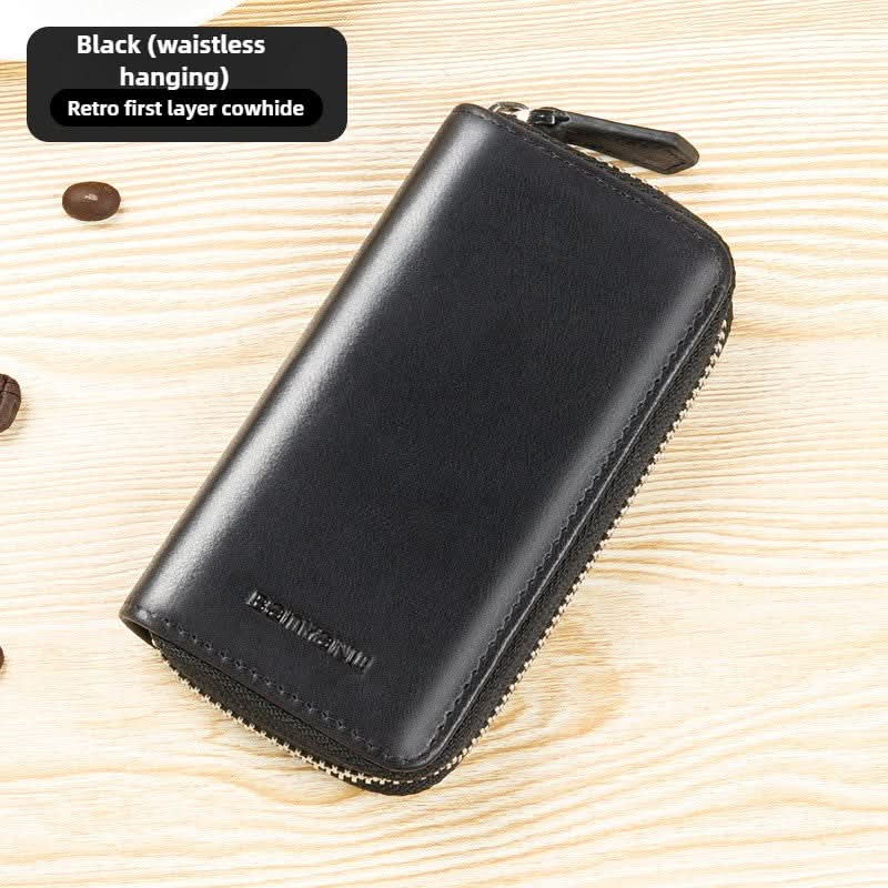 Large capacity leather key bag car key bag cowhide multifunctional waist hanging lock key bag