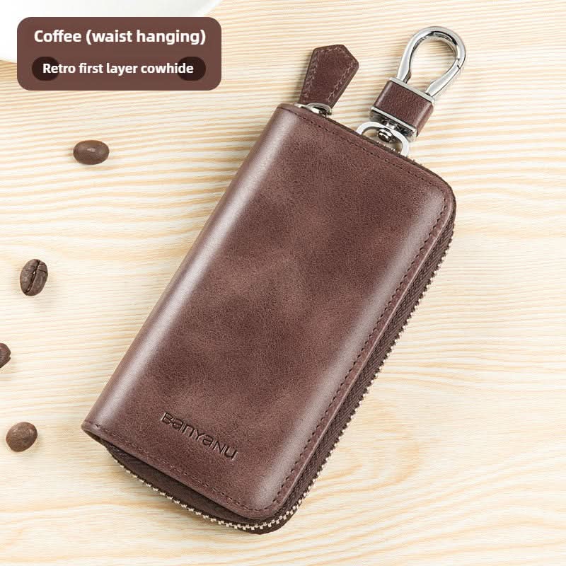 Large capacity leather key bag car key bag cowhide multifunctional waist hanging lock key bag