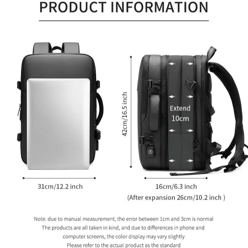 Backpack men's casual business travel bag expandable large-capacity waterproof multifunctional shoulder bag