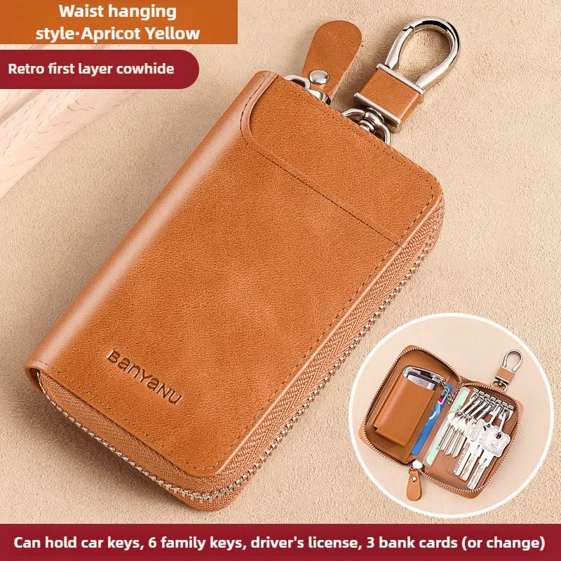 Key Bag Leather Large Capacity Key Bag Multi-function Car Key Storage Bag