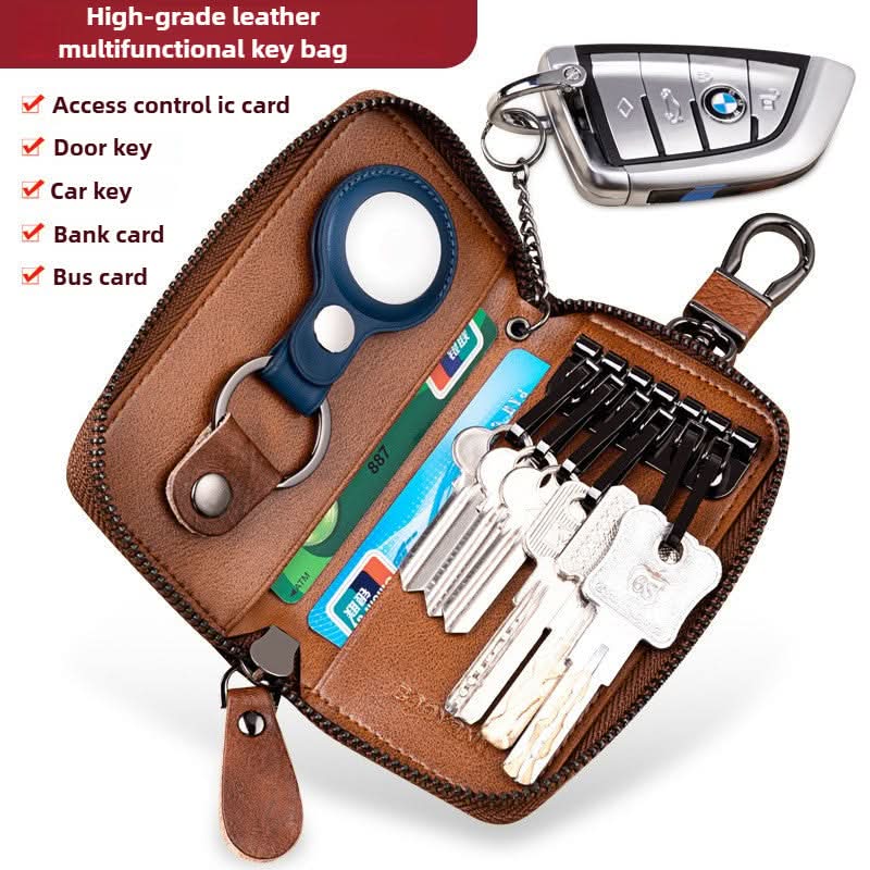 High-grade leather multifunctional large capacity cowhide men's waist hanging car key bag