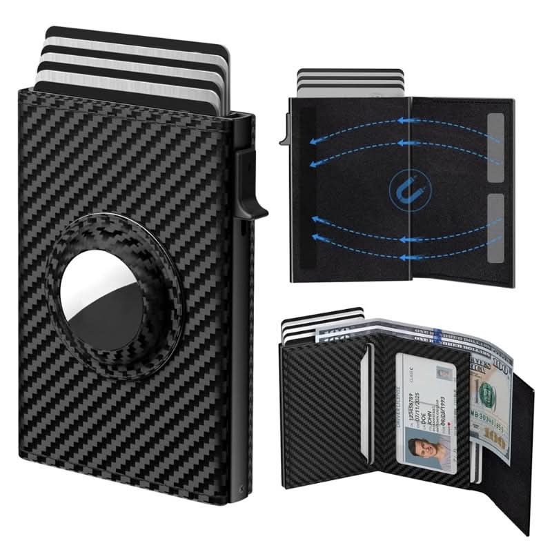 AirTag Men's Smart Wallet Card Holder RFID Shielded, Slim Carbon Fiber, Minimalist