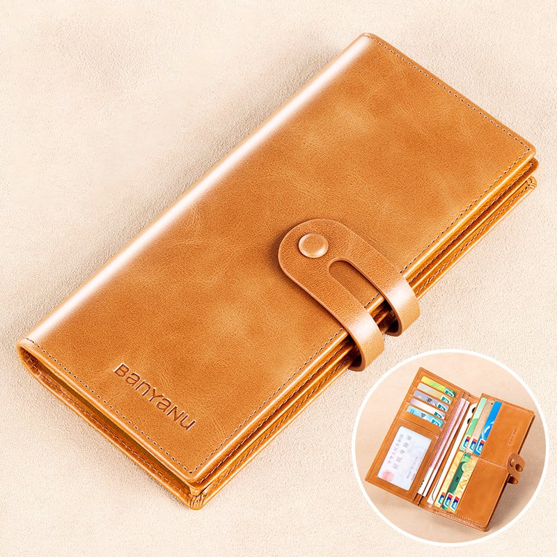 Mens RFID Leather Wallet Long Clutch