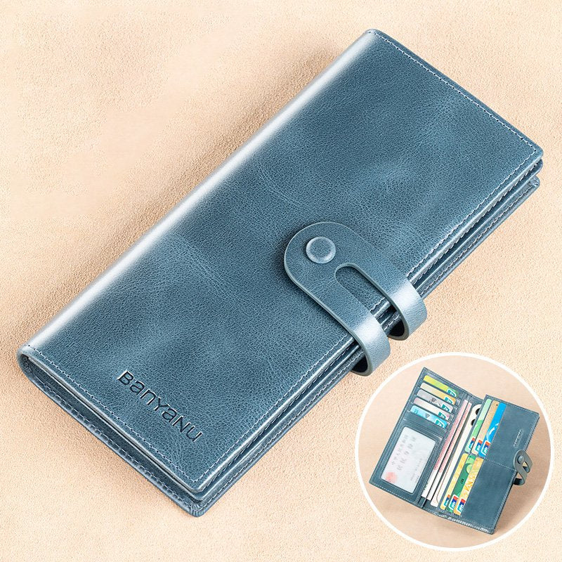 Mens RFID Leather Wallet Long Clutch