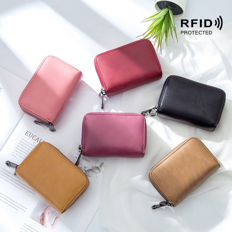 Dual Zipper RFID Leather Card Wallet