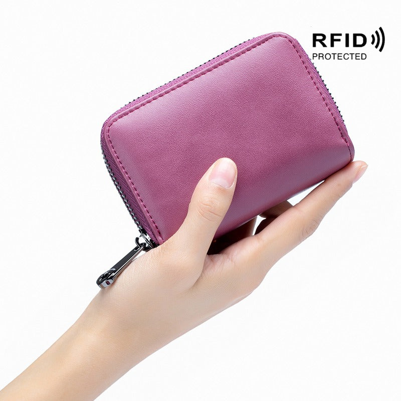 Dual Zipper RFID Leather Card Wallet