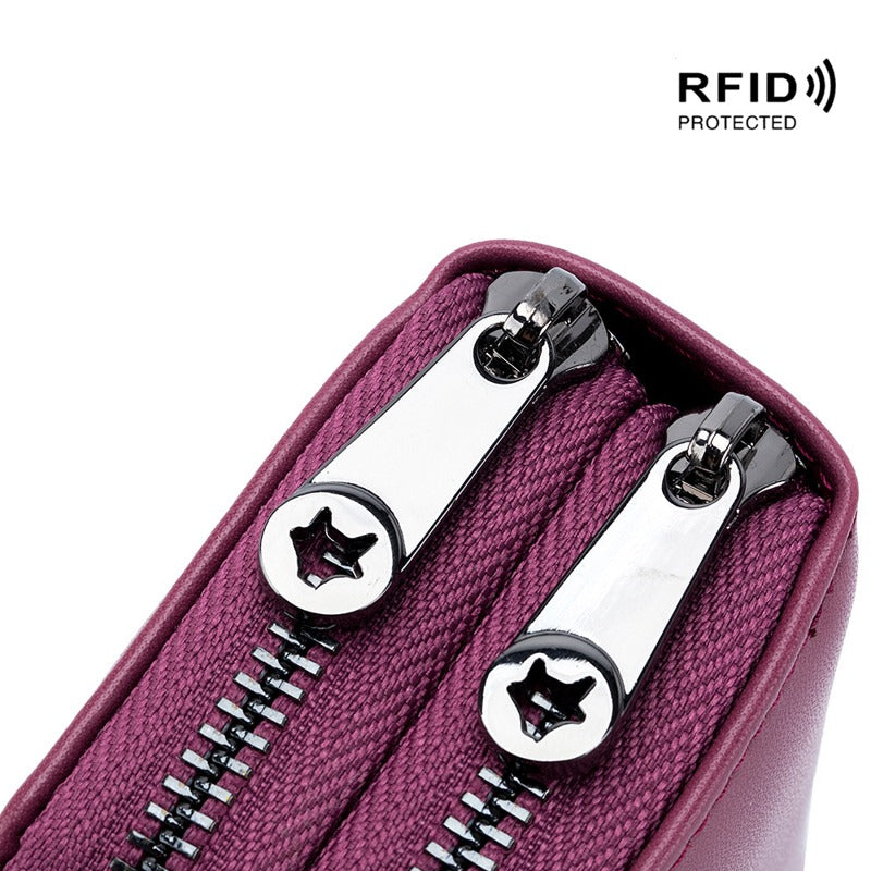 Dual Zipper RFID Leather Card Wallet