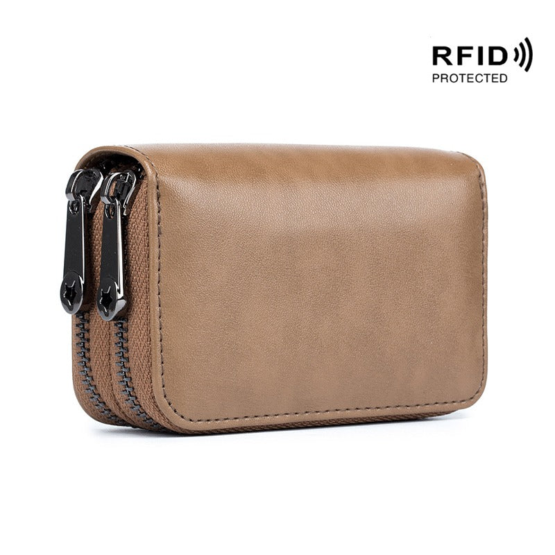 Dual Zipper RFID Leather Card Wallet