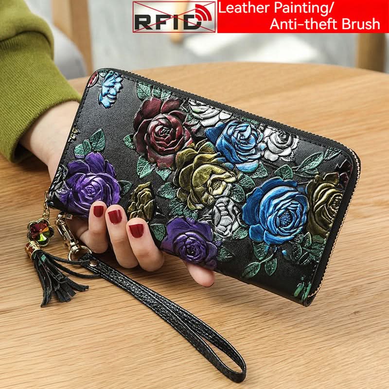 Women's anti-theft brush wallet, vintage ethnic style three-dimensional printing money clip, tassel zipper model!