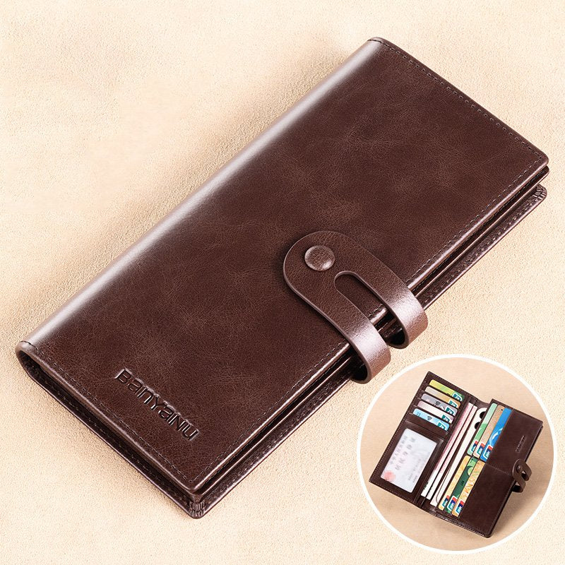Mens RFID Leather Wallet Long Clutch
