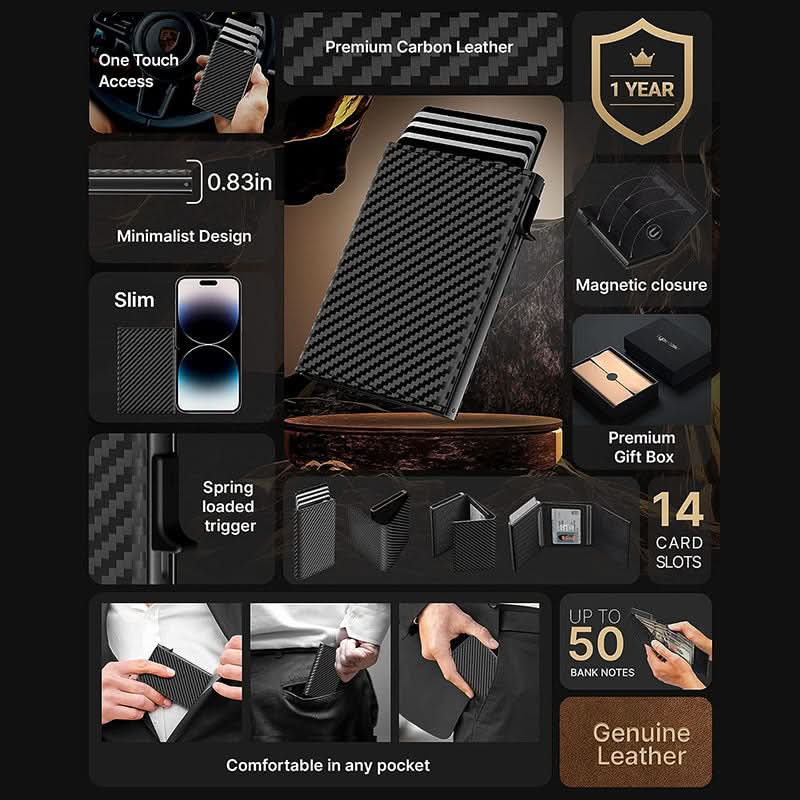 Men's Tri-fold Pop-up Aluminum Box Wallet RFID Shield,Large Capacity Microfiber Olefin Card Case
