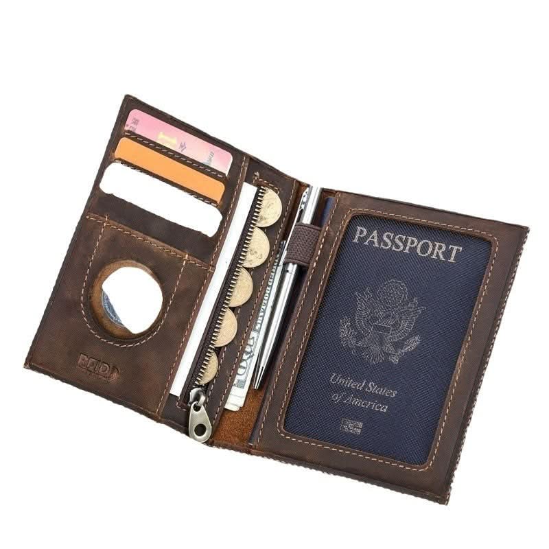 Black Angel Vintage Crazy Horse Leather RFID Anti-theft Brush ID Bag Travel Passport Bag