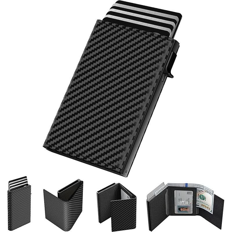 Men's Tri-fold Pop-up Aluminum Box Wallet RFID Shield,Large Capacity Microfiber Olefin Card Case