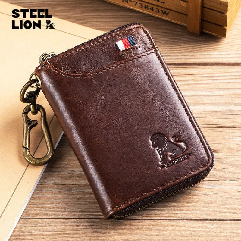 Genuine leather car key bag men anti-theft brush cowhide lock key bag 2 in 1 coin purse