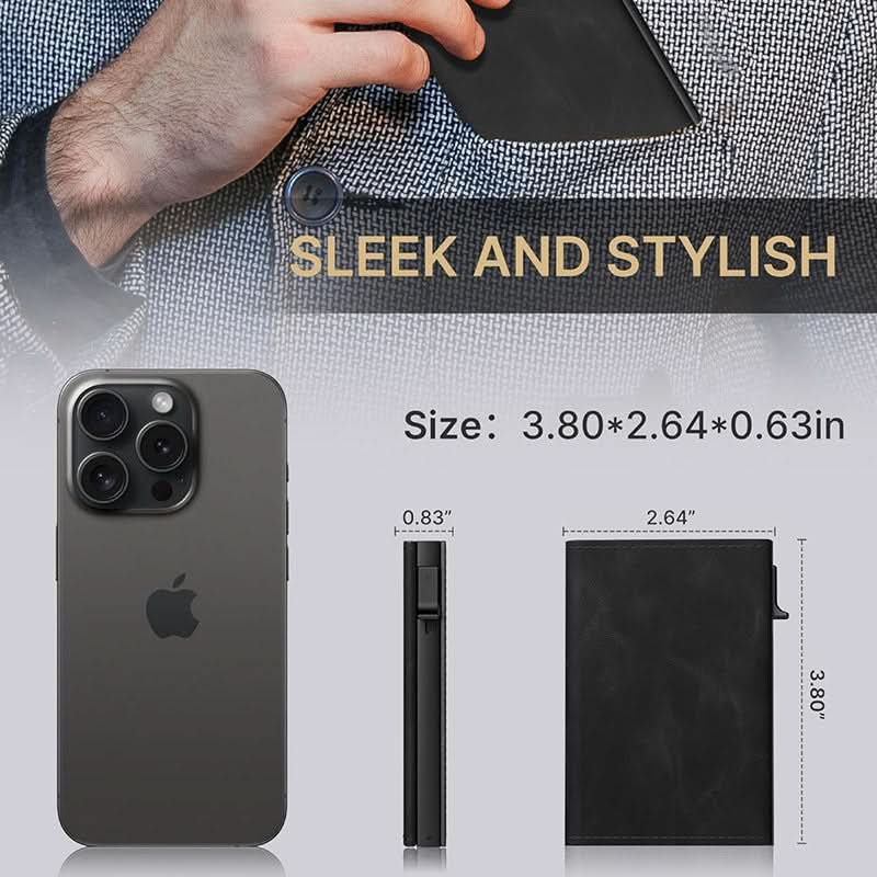 Men's Tri-fold Pop-up Aluminum Box Wallet RFID Shield,Large Capacity Microfiber Olefin Card Case