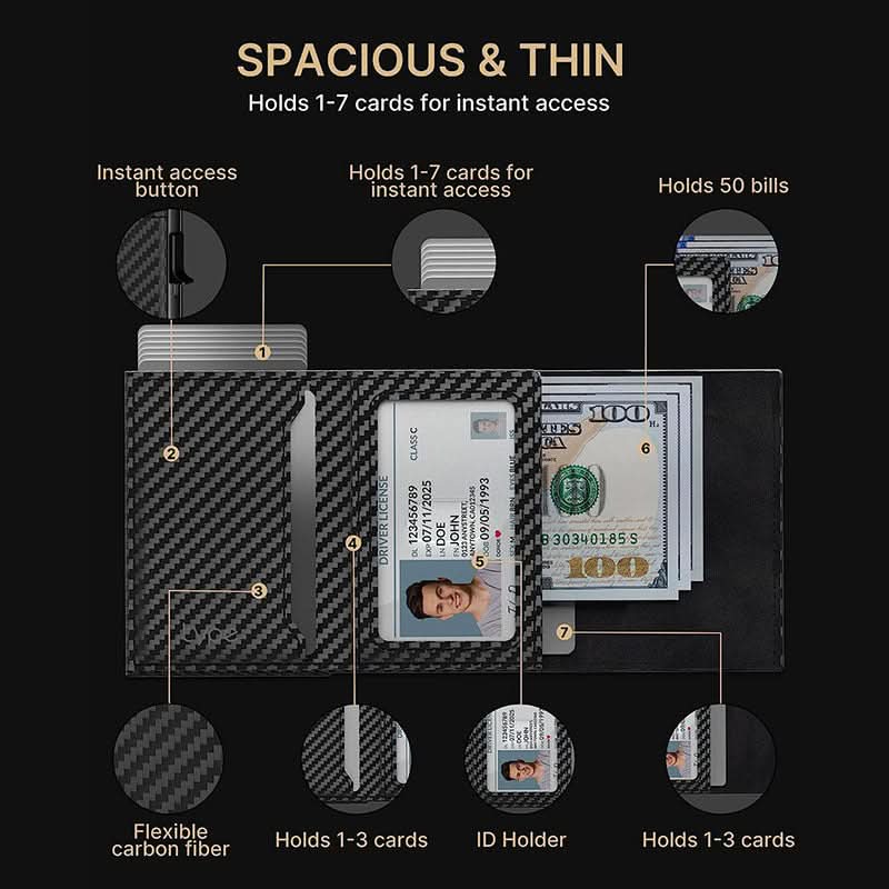 Men's Tri-fold Pop-up Aluminum Box Wallet RFID Shield,Large Capacity Microfiber Olefin Card Case