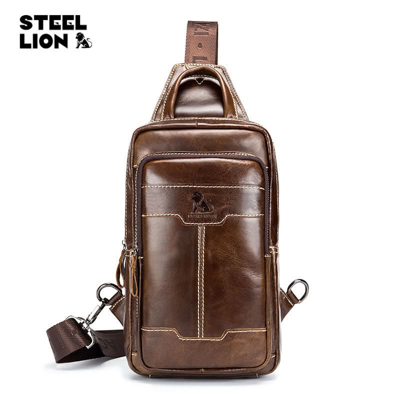 Vintage Oil Waxed Leather Fashion Men's Chest Bag Shoulder Handheld Crossbody Bag